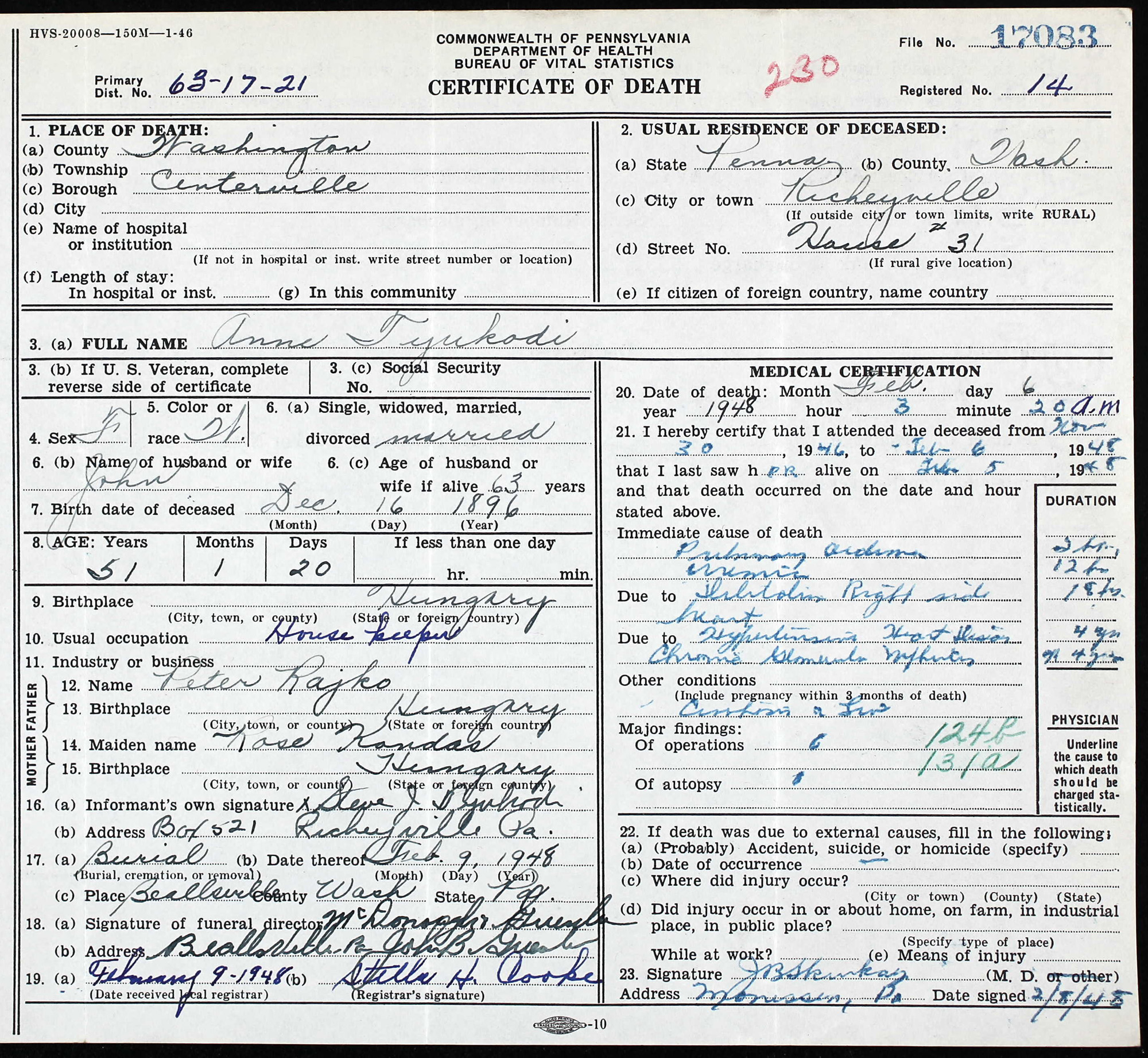 death certificate